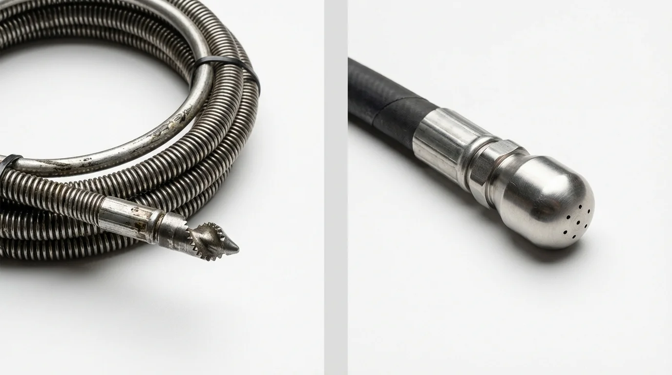 Drain snake cable and hydro jetting nozzle used for drain cleaning in Farmington, IL