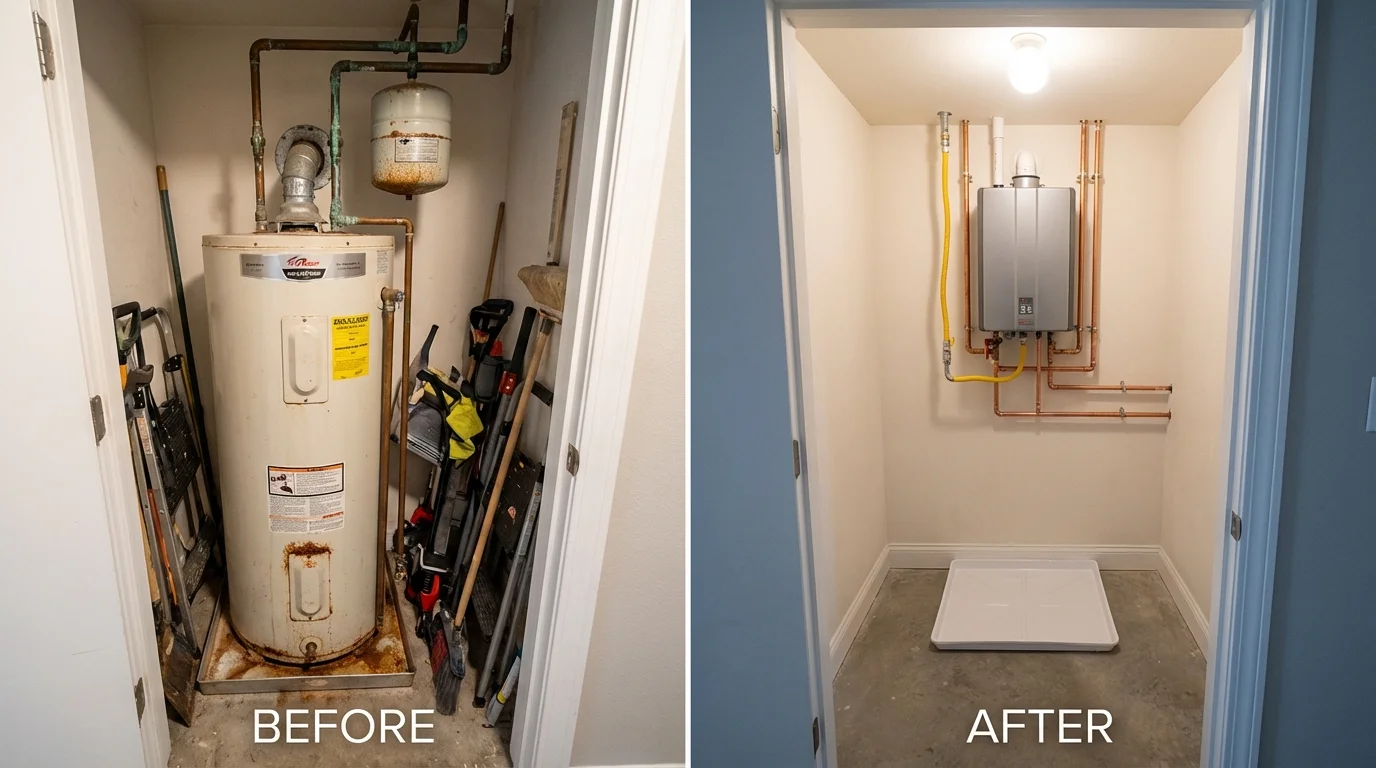 Tank water heater versus wall-mounted tankless unit comparison for Farmington, IL homeowners